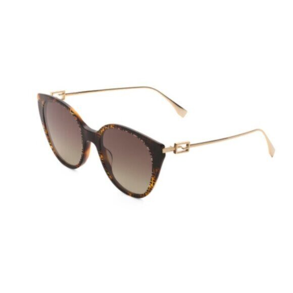 Fendi Designer Cat Eye Sunglasses Brown Gold W Pouch & Box 54mm - Picture 2 of 16